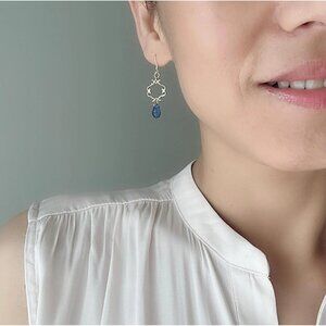 Gold Plated Sapphire Blue Glass Teardrop Earrings
